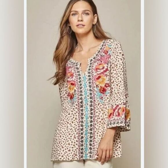 savannah jane embroidery 3/4 sleeve top shirt size small cheetah print - Picture 6 of 6